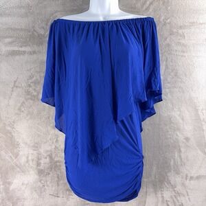 Luli Fama Dress Womens‎ Size XS Blue Off Shoulder Ruffle Chiffon Mini